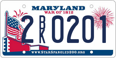 MD license plate 2BK0201