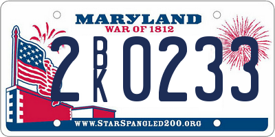 MD license plate 2BK0233