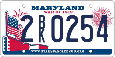 MD license plate 2BK0254