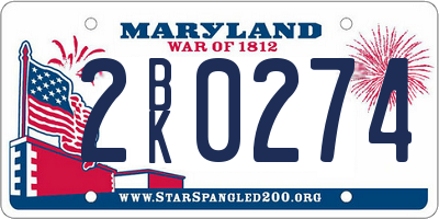 MD license plate 2BK0274