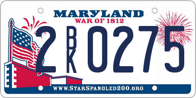 MD license plate 2BK0275