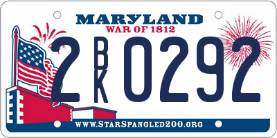 MD license plate 2BK0292