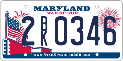 MD license plate 2BK0346