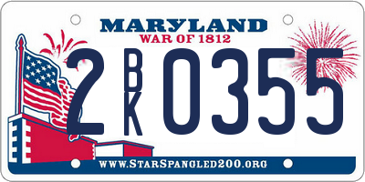 MD license plate 2BK0355