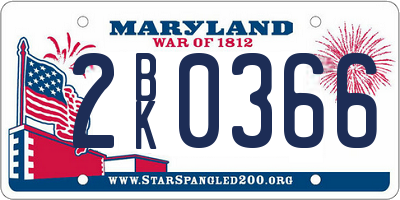 MD license plate 2BK0366