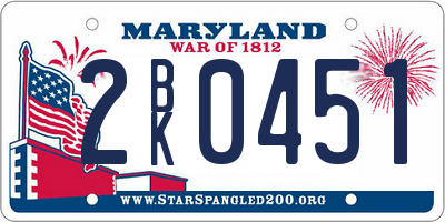 MD license plate 2BK0451