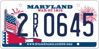 MD license plate 2BK0645