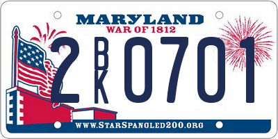 MD license plate 2BK0701