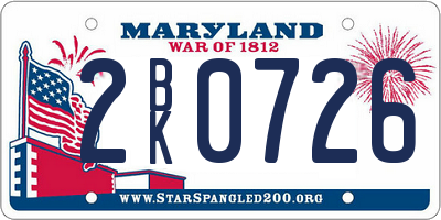 MD license plate 2BK0726