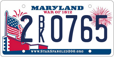MD license plate 2BK0765