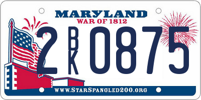 MD license plate 2BK0875