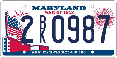 MD license plate 2BK0987