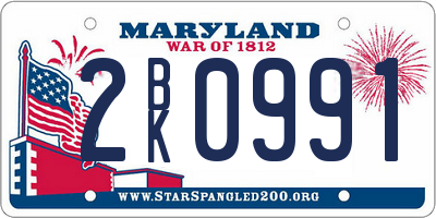 MD license plate 2BK0991