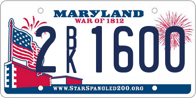 MD license plate 2BK1600