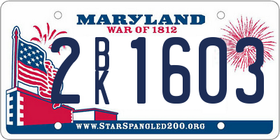 MD license plate 2BK1603