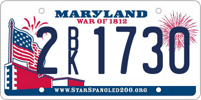 MD license plate 2BK1730