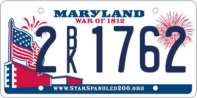 MD license plate 2BK1762