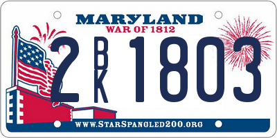 MD license plate 2BK1803