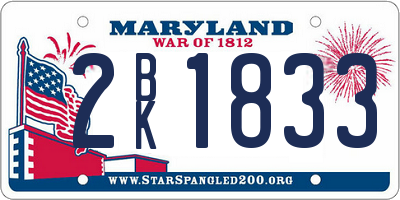 MD license plate 2BK1833