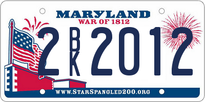 MD license plate 2BK2012