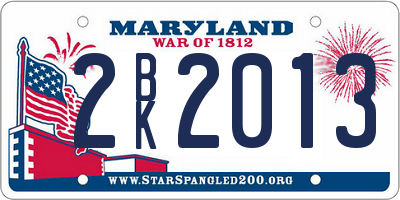 MD license plate 2BK2013