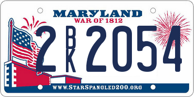 MD license plate 2BK2054