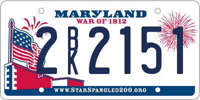 MD license plate 2BK2151