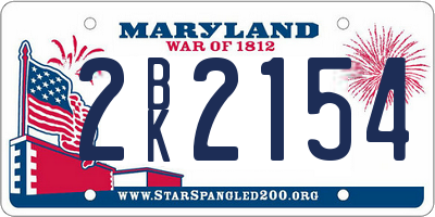 MD license plate 2BK2154