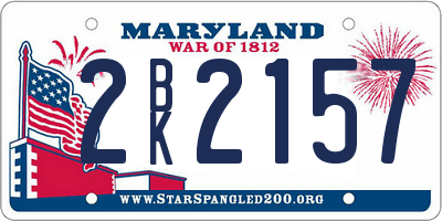 MD license plate 2BK2157