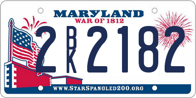 MD license plate 2BK2182