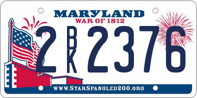 MD license plate 2BK2376