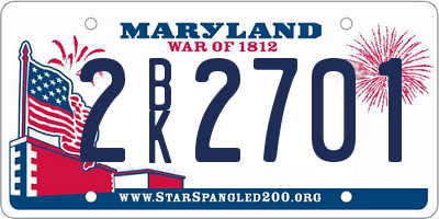 MD license plate 2BK2701