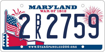 MD license plate 2BK2759