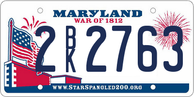 MD license plate 2BK2763