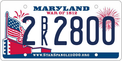 MD license plate 2BK2800
