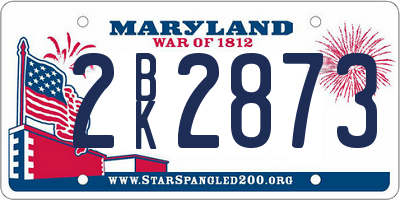 MD license plate 2BK2873