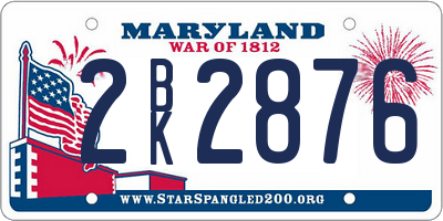 MD license plate 2BK2876
