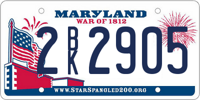 MD license plate 2BK2905