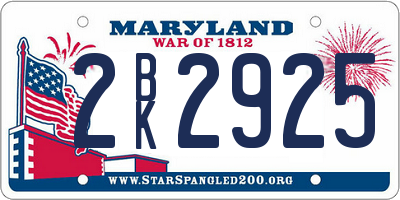 MD license plate 2BK2925