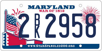 MD license plate 2BK2958