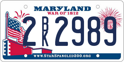 MD license plate 2BK2989