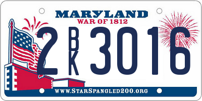 MD license plate 2BK3016