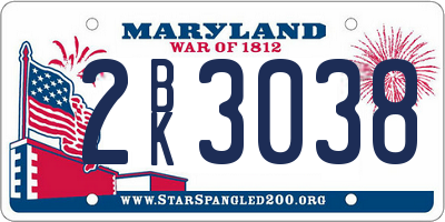 MD license plate 2BK3038