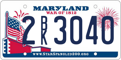 MD license plate 2BK3040