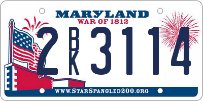 MD license plate 2BK3114