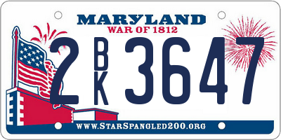 MD license plate 2BK3647