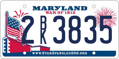 MD license plate 2BK3835