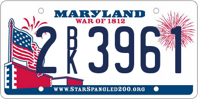 MD license plate 2BK3961