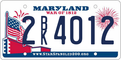 MD license plate 2BK4012