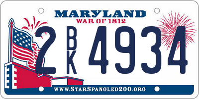 MD license plate 2BK4934